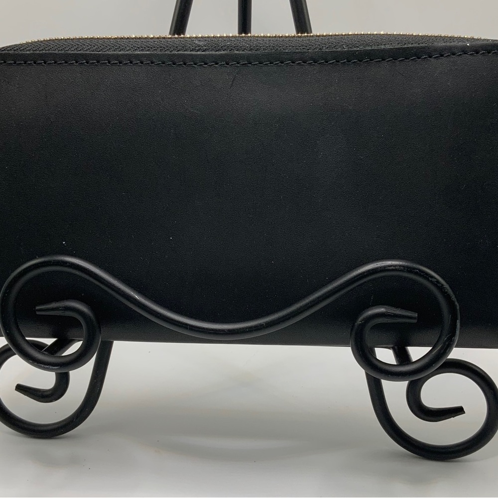BNNU Portland Leather Goods Women's Black Leather Zip Clutch Wallet